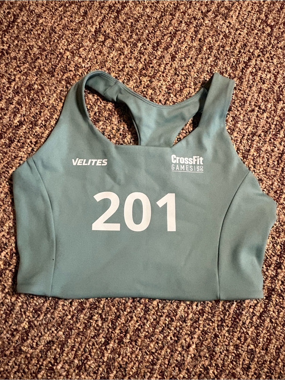 Teal Racerback Sports Bra Top with White Numbering